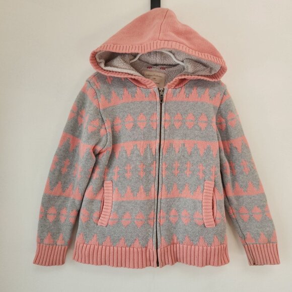 Hanna Andersson Knit Sweater Hooded Full Zip Jacket Pink Grey Size 6/7 - Picture 1 of 6